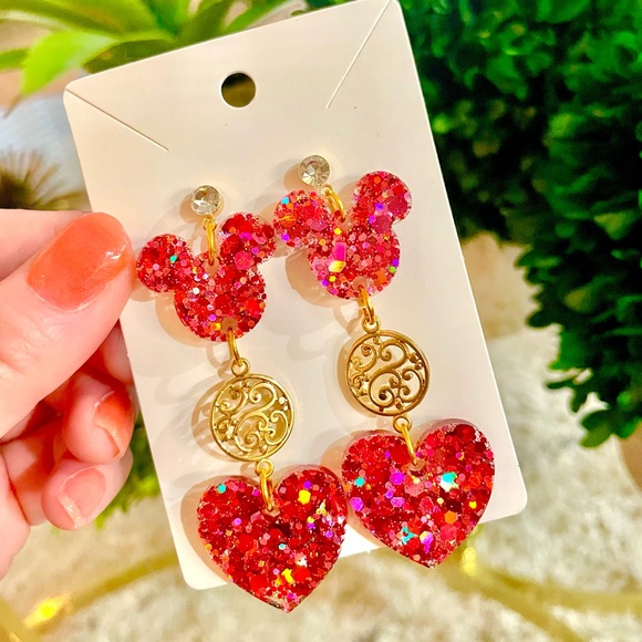 Acrylic Mickey and Heart Earrings - Picture 3 of 3